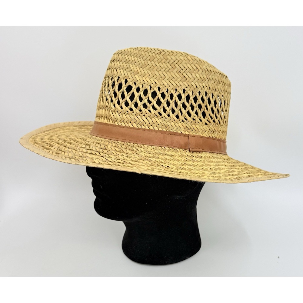 Summer Club Australian Style Natural Straw Outback Sun Hat Leather Band Men's L